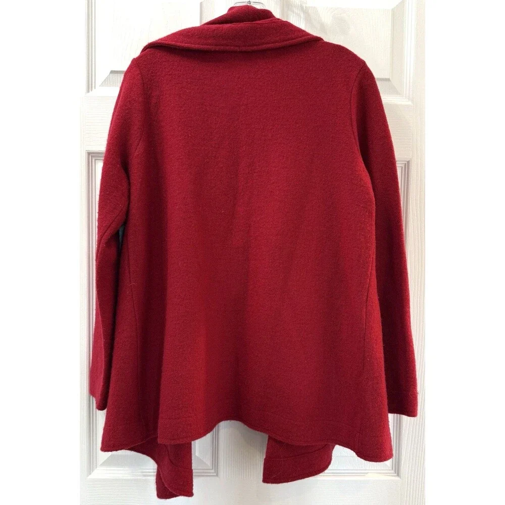 Chicos Razzie Red 100% Wool Open Front Cardigan Sweater Jacket Medium (1) 8/10 - Picture 2 of 7